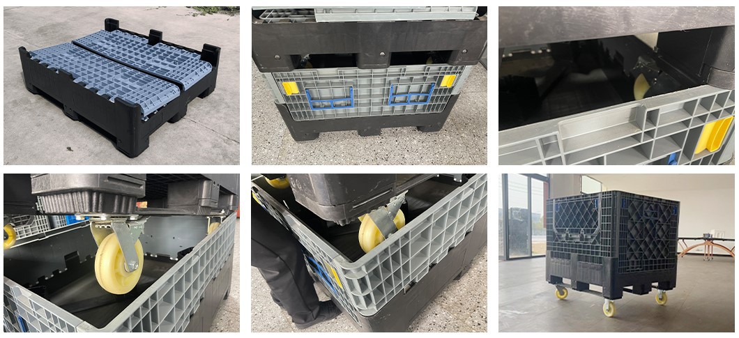 Durable HDPE Wheeled Collapsible Auto Parts Pallet Container