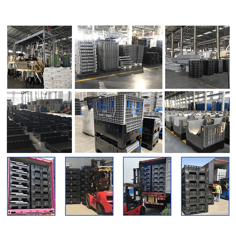 Inventory display of collapsible plastic pallet containers Heavy Duty Collapsible HDPE Plastic Pallet Container