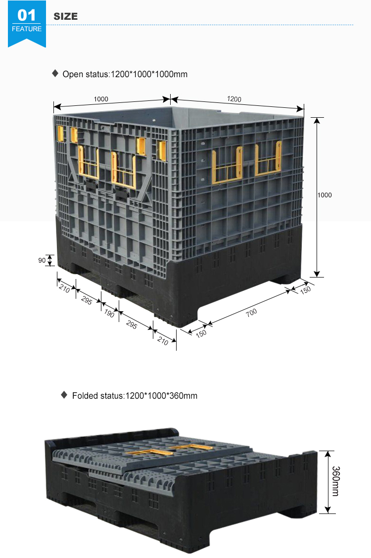 Heavy Duty Collapsible Plastic Bulk Container for Auto Parts