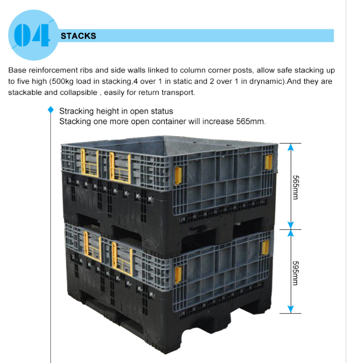 Heavy Duty Collapsible Plastic Pallet Container - HDPE Stackable Bulk Storage