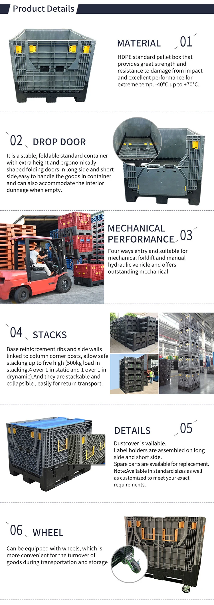 Durable Large Folding Plastic Pallet Box for Storage