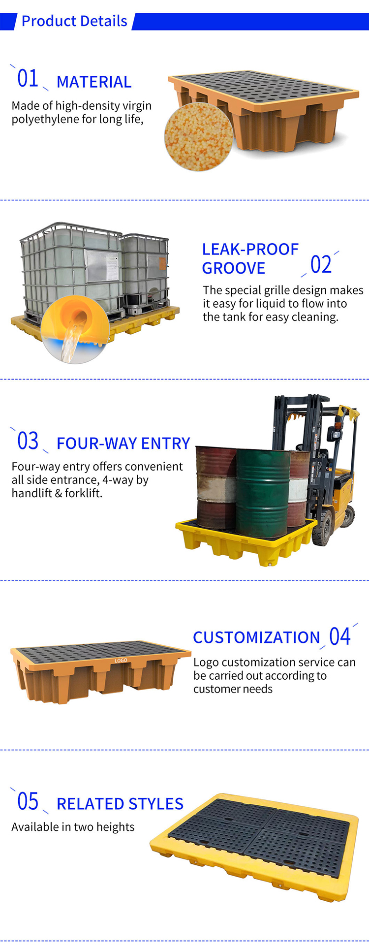 Stackable HDPE Spill Pallet Durable HDPE Double IBC Spill Containment Pallet