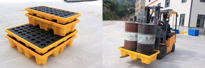 HDPE 4-Drum Spill Pallet | Stackable Plastic Drum Containment