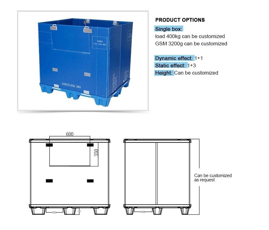 Euro Size 1200×800 HDPE Plastic Pallet Box with Folding Window