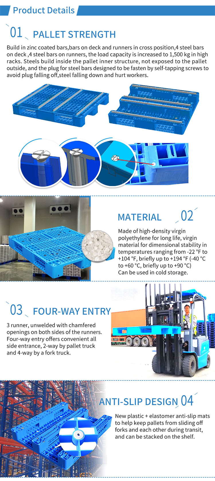 Stackable and durable plastic pallets Heavy Duty HDPE Plastic Pallet 1500x1200mm for Warehouse