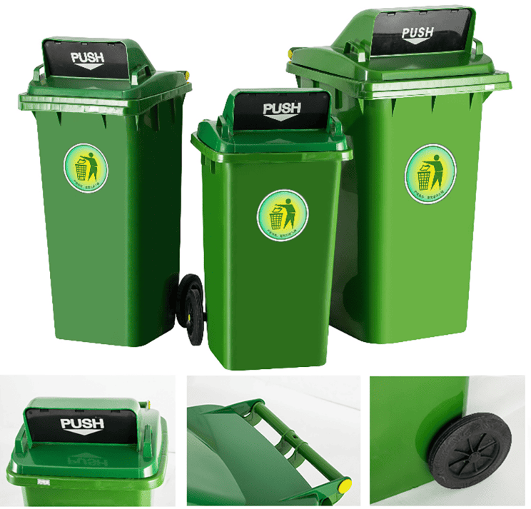 Durable HDPE Wheeled Waste Bin with Push Flap Lid