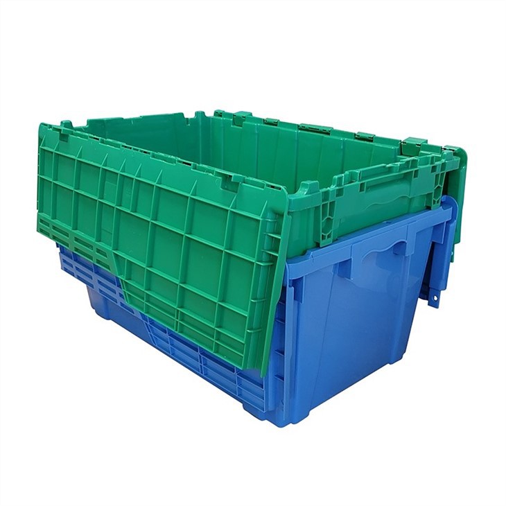 Durable HDPE Stackable Plastic Distribution Tote Container with Hinged Lid image 3
