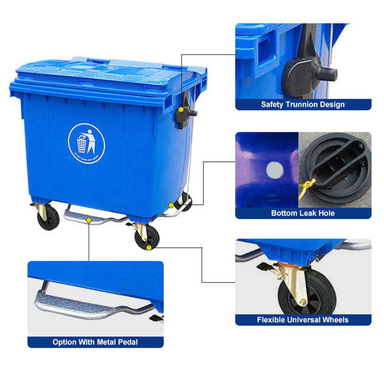 Durable HDPE 660L Outdoor Recycling Dustbin with Metal Pedal