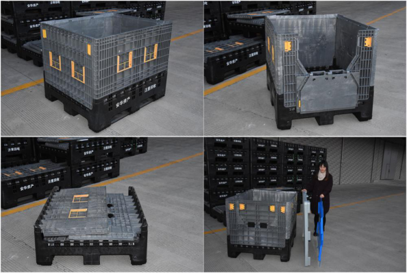 HDPE Foldable Plastic Bulk Container in Use HDPE Foldable Plastic Bulk Container with Drop Doors