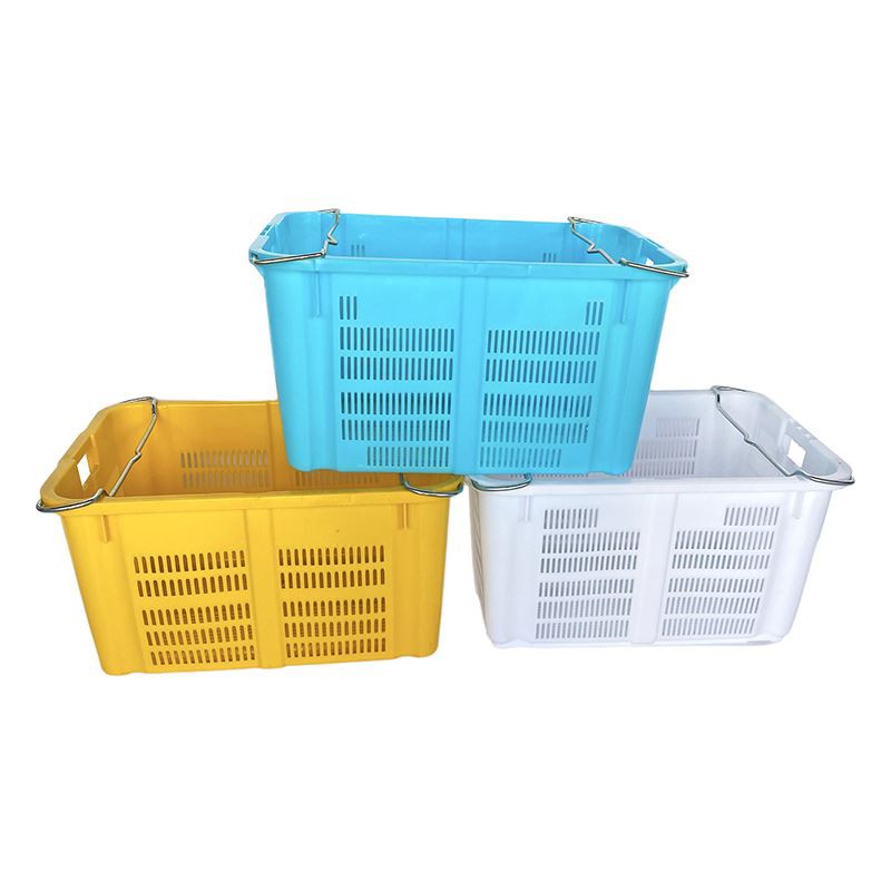 Durable HDPE Stackable Plastic Hand Baskets with Metal Handles