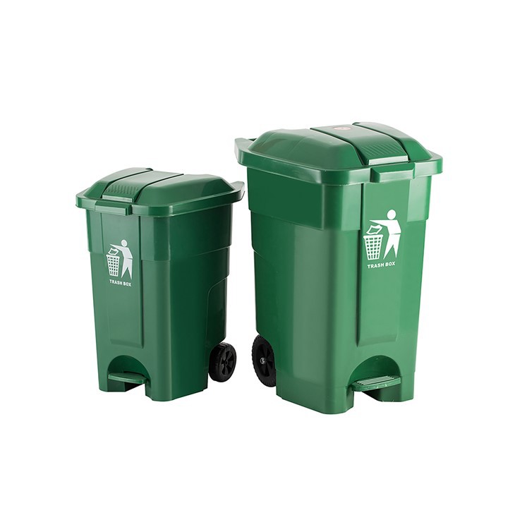 Heavy-Duty HDPE Green Pedal Recycle Bin with Wheels