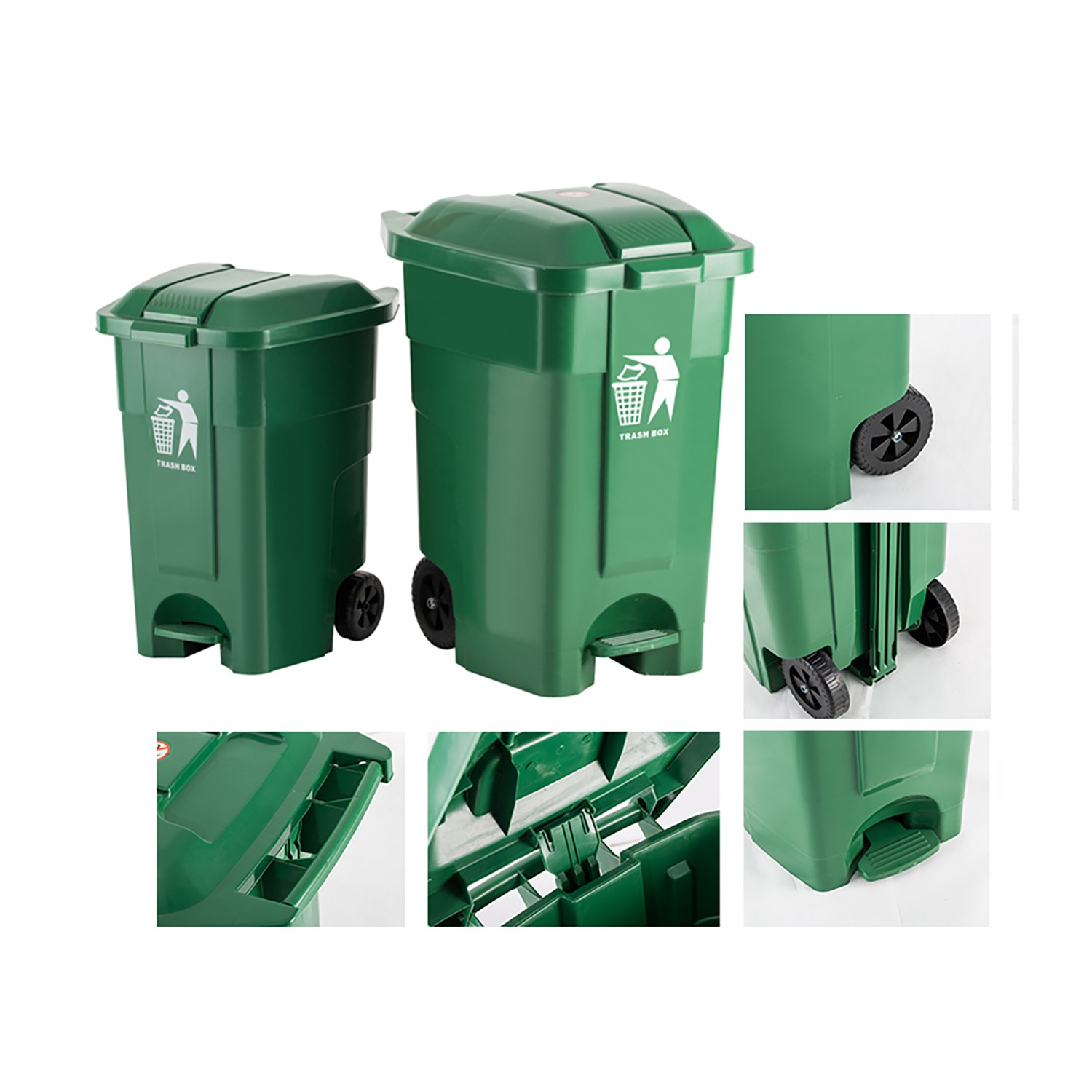 Heavy-Duty HDPE Green Pedal Recycle Bin with Wheels