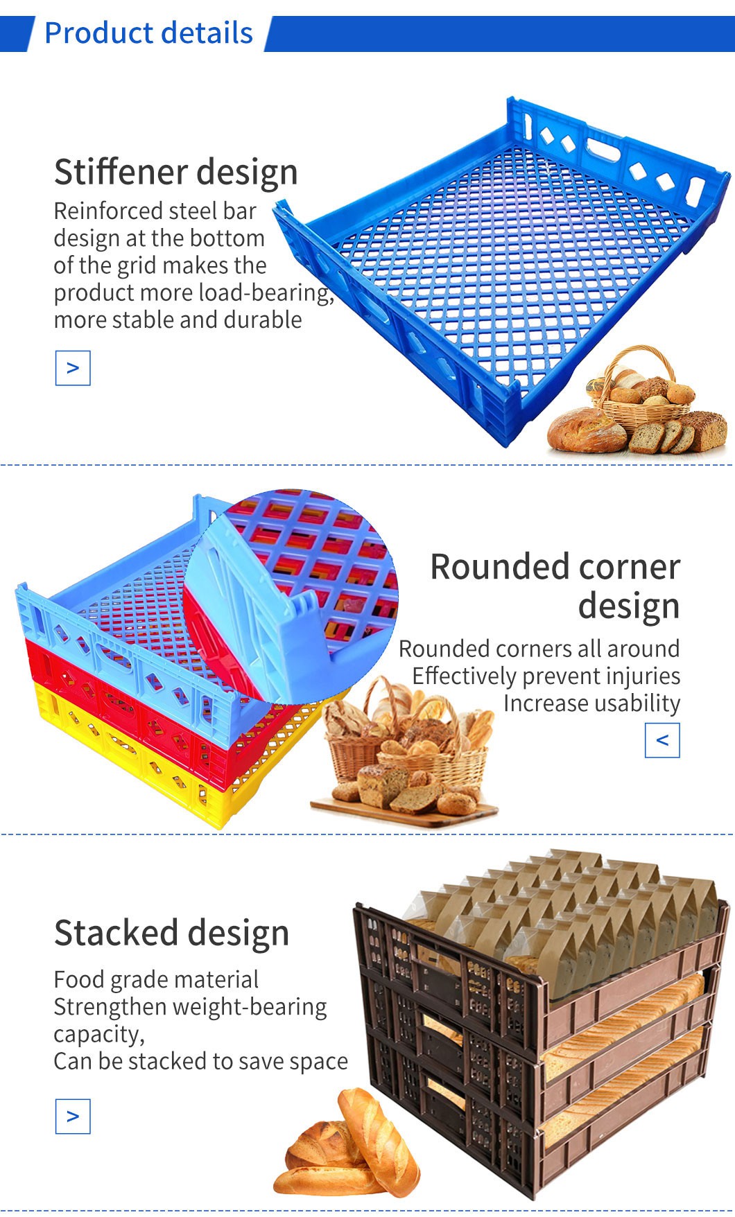 Durable Stackable Plastic Bread Crate for Bakery & Food Storage
