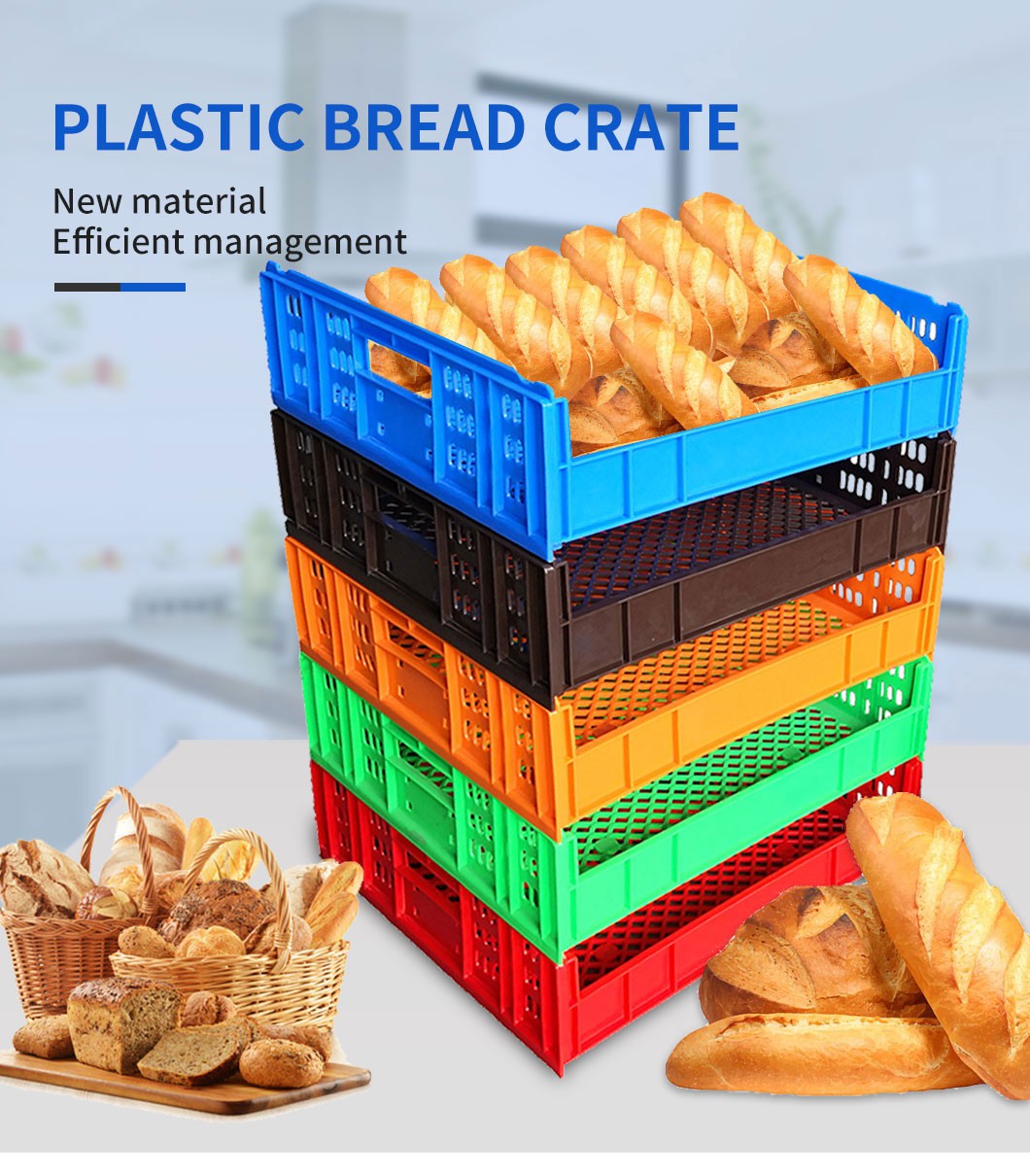 Durable Stackable Plastic Bread Crate for Bakery & Food Storage