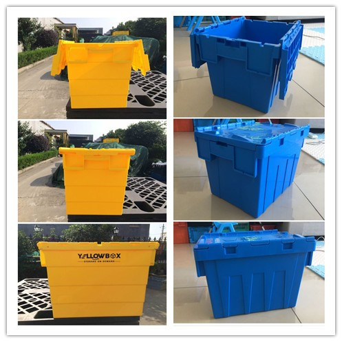 Plastic Moving Box Display 120L Stackable HDPE Plastic Moving Box with Hinged Lid