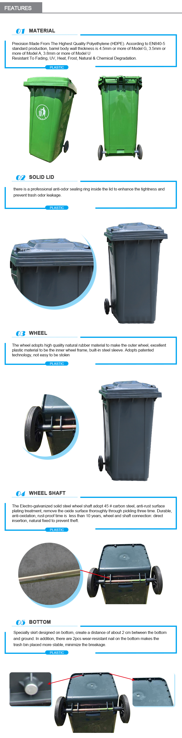 Heavy-Duty 240L Outdoor Plastic Dustbin - HDPE, Stackable, Durable