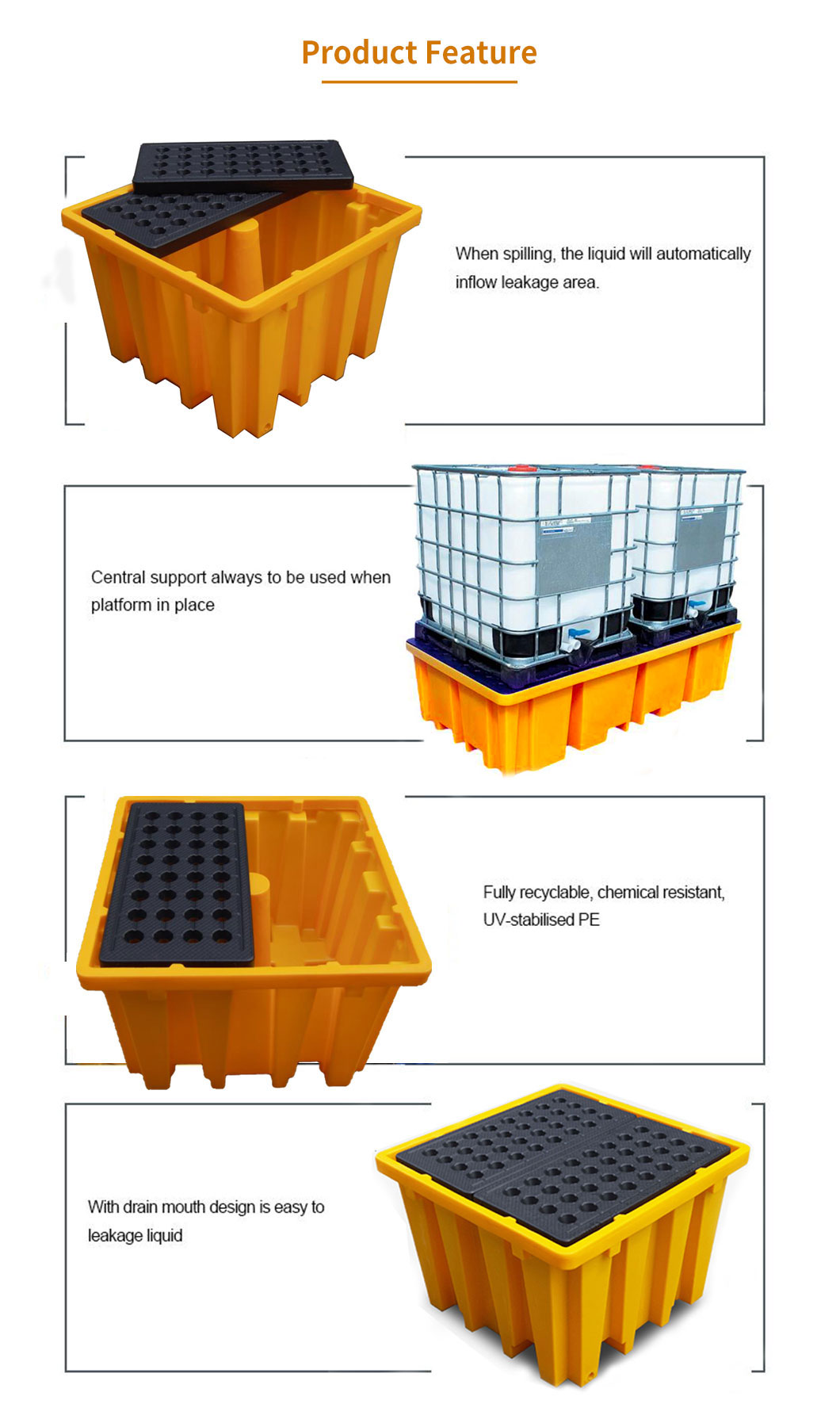 Heavy-Duty HDPE Stackable IBC Drum Bunded Pallet