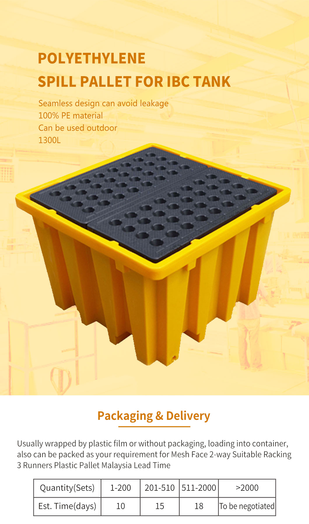 HDPE spill containment platform for bulk containers Durable HDPE Stackable Spill Containment Platform for Bulk Containers