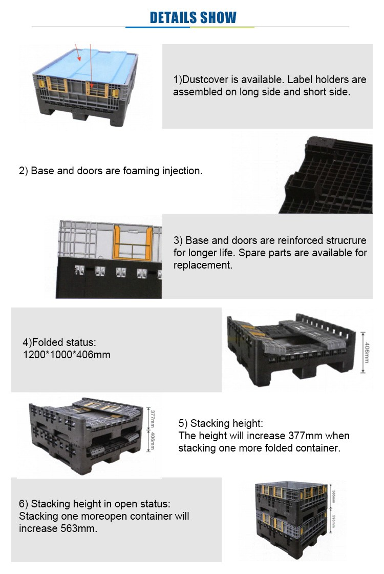 ISO Certifications HDPE Folding Bulk Containers for Auto Logistics & Storage