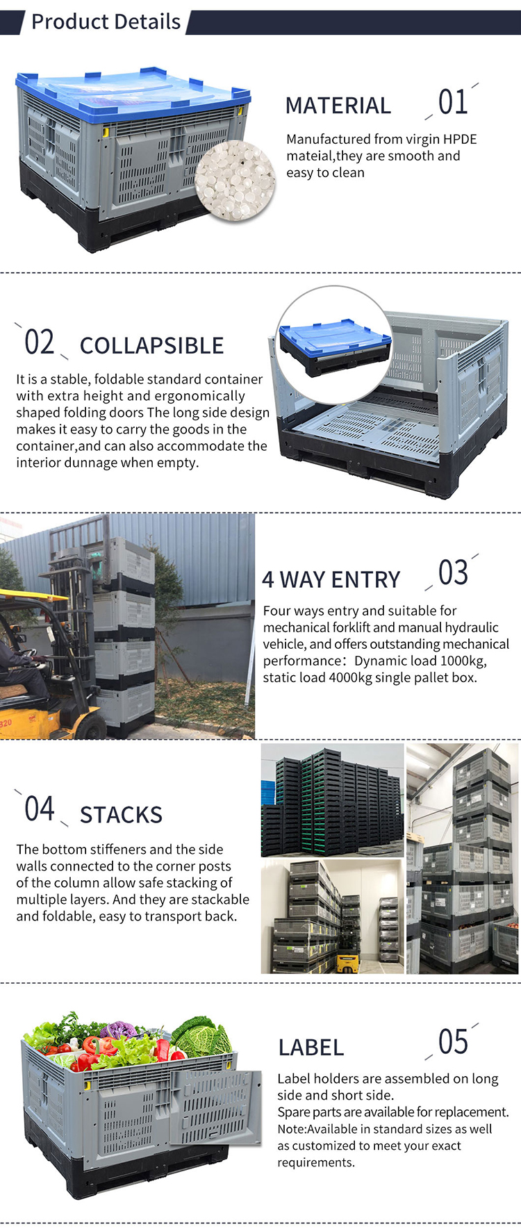 Durable HDPE Plastic Pallet Containers for Logistics