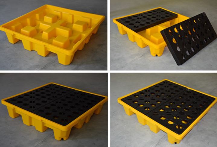 Durable HDPE 4 Drum Spill Containment Pallet - Stackable & Reliable