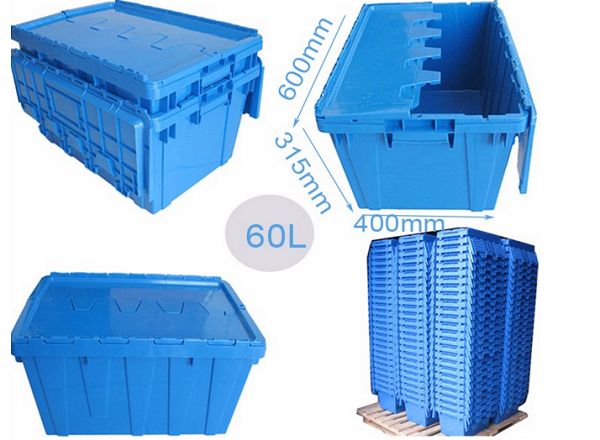 43L Durable Blue Plastic Storage Box with Hinged Lid