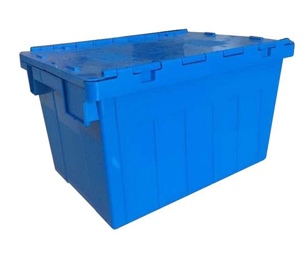 43L Durable Blue Plastic Storage Box with Hinged Lid