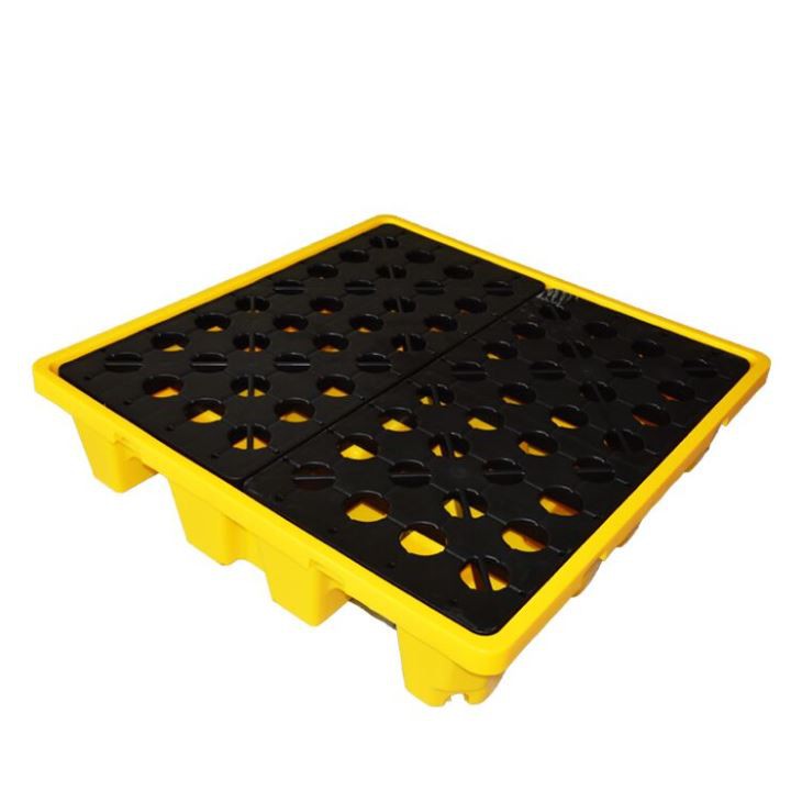 Durable 4 Drum Spill Containment Pallet - HDPE, Stackable, Forklift Compatible