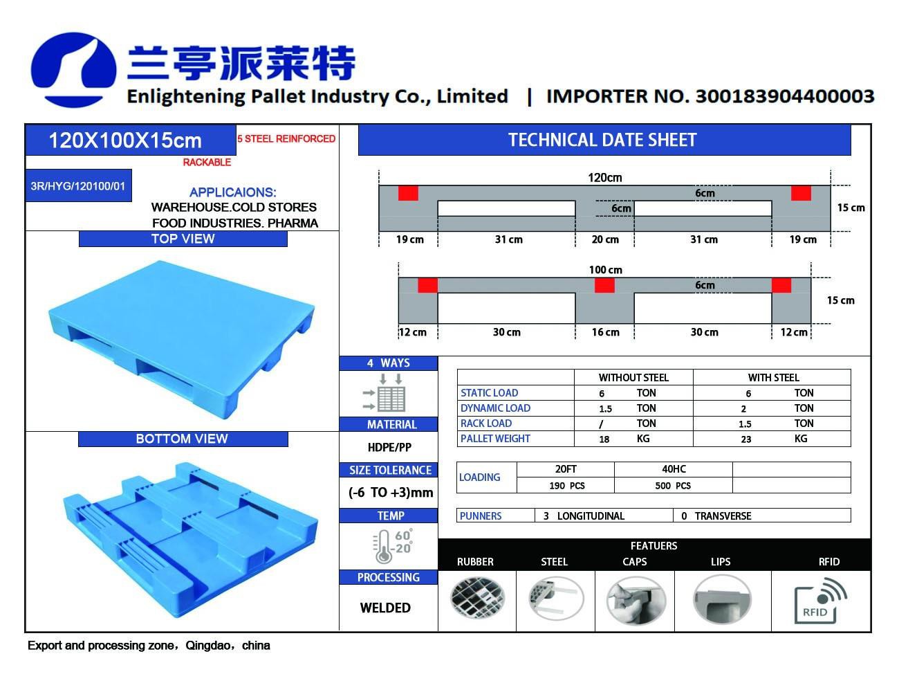 Durable HDPE Heavy Load Plastic Pallet with Stackable Design