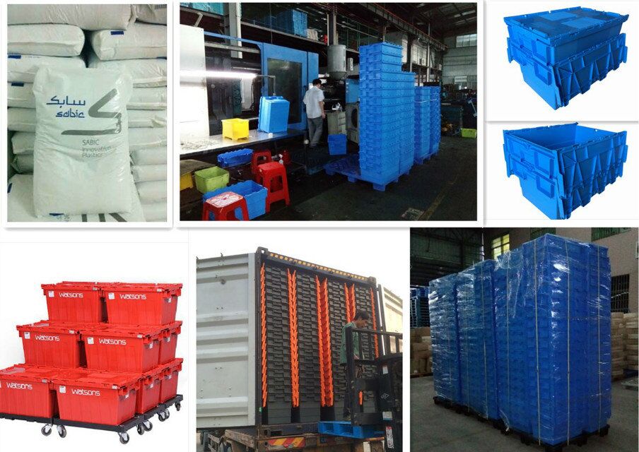 Packaging and Shipping Durable HDPE Attached Lid Nest and Stack Containers for Storage