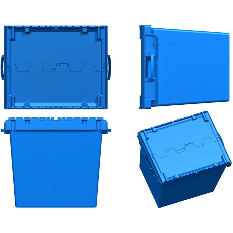 HDPE Stackable Plastic Container with Attached Lids - Durable, Impact-Resistant